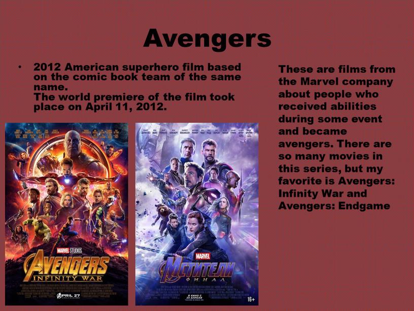 Avengers 2012 American superhero film based on the comic book team of the same name