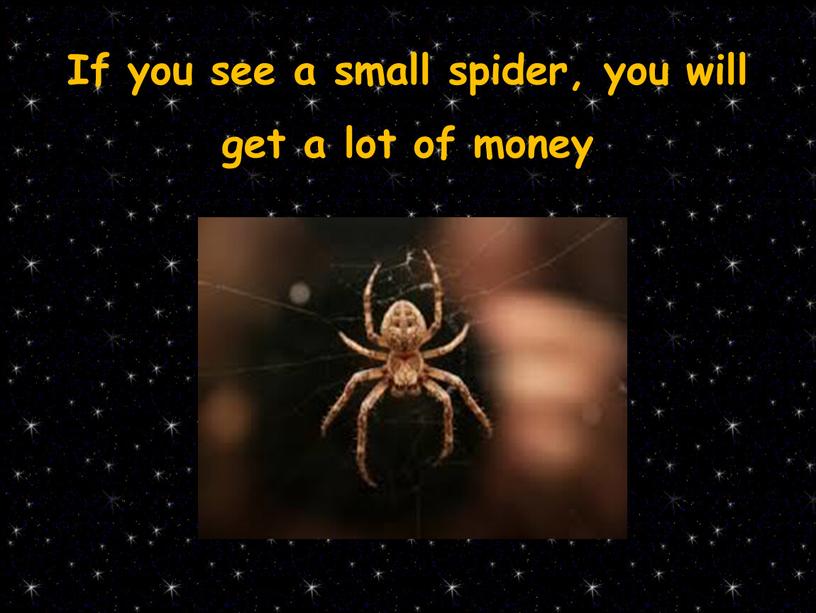 If you see a small spider, you will get a lot of money