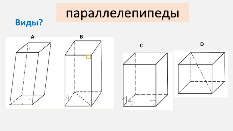 параллелепипеды А В С D Виды?