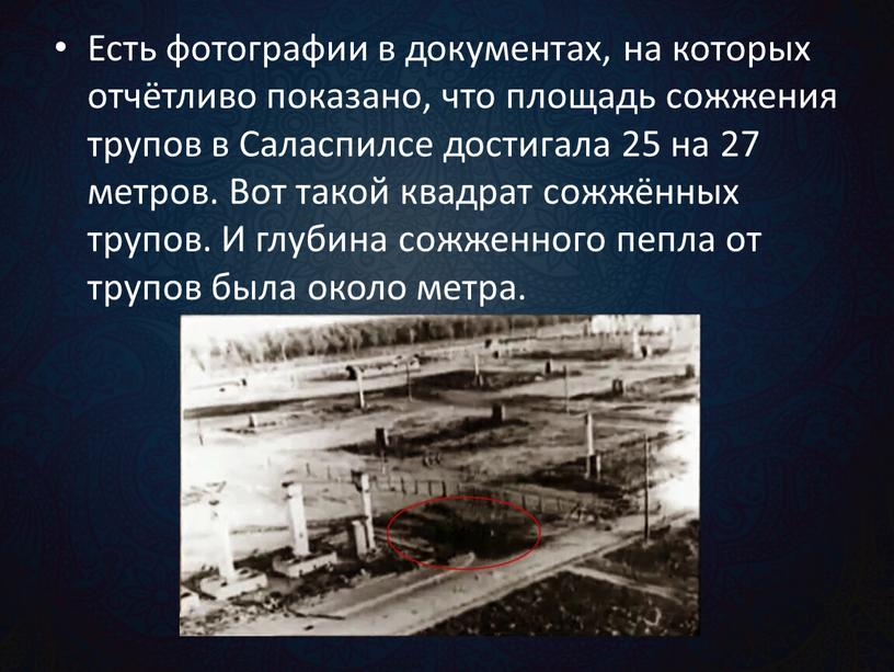 Есть фотографии в документах, на которых отчётливо показано, что площадь сожжения трупов в