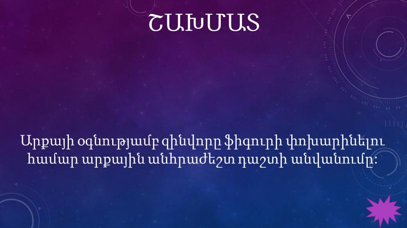 ՇԱԽՄԱՏ Արքայի օգնությամբ զինվորը ֆիգուրի փոխարինելու համար արքային անհրաժեշտ դաշտի անվանումը: