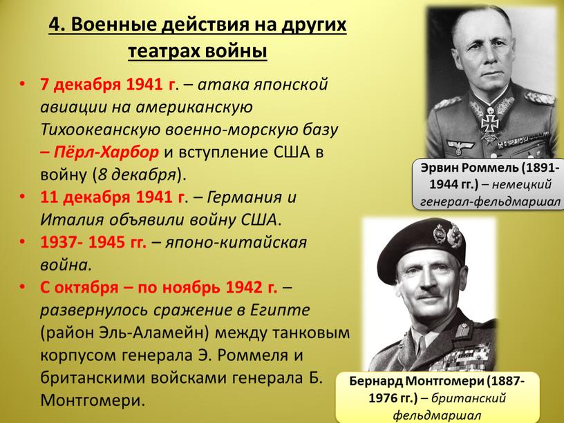 Военные действия на других театрах войны 7 декабря 1941 г