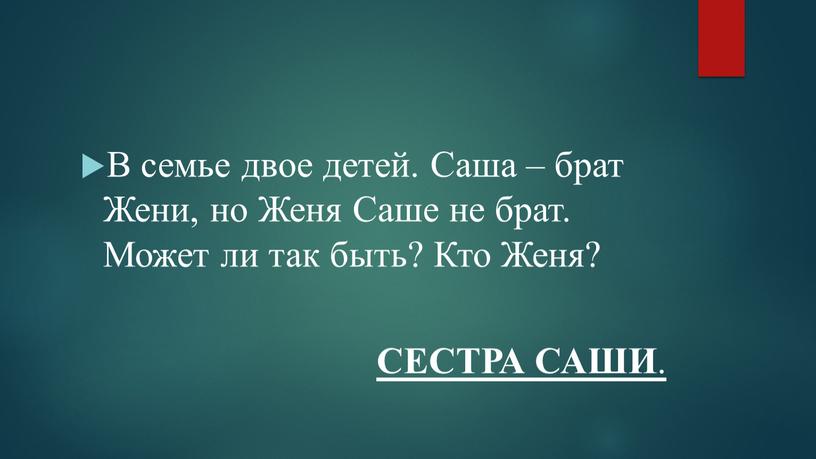 В семье двое детей. Саша – брат