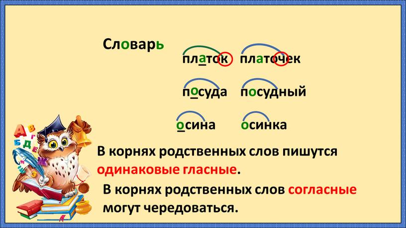 Словарь пл_ток платочек п_суда посудный _сина осинка о а о