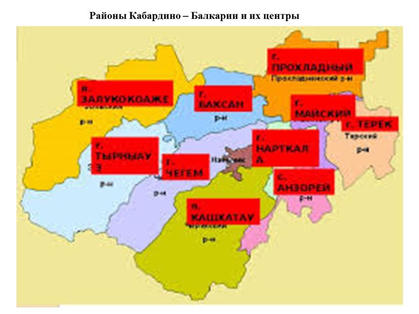 Районы Кабардино – Балкарии и их центры