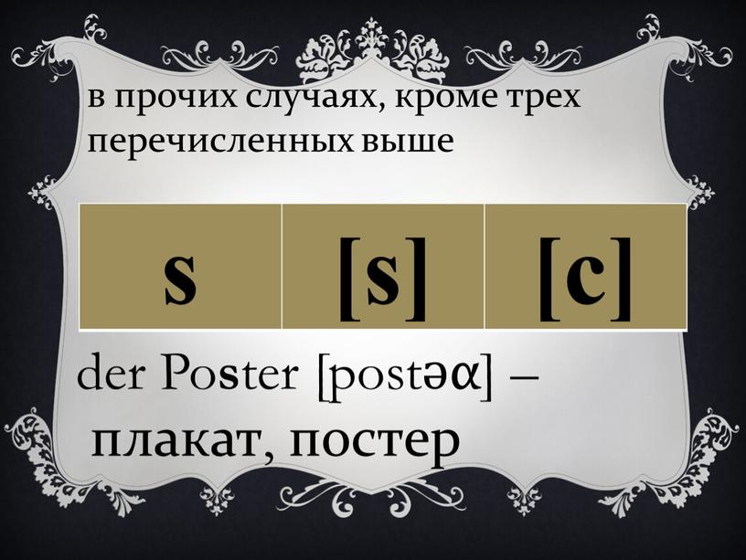 Po s ter [postәα] – плакат, постер в прочих случаях, кроме трех перечисленных выше