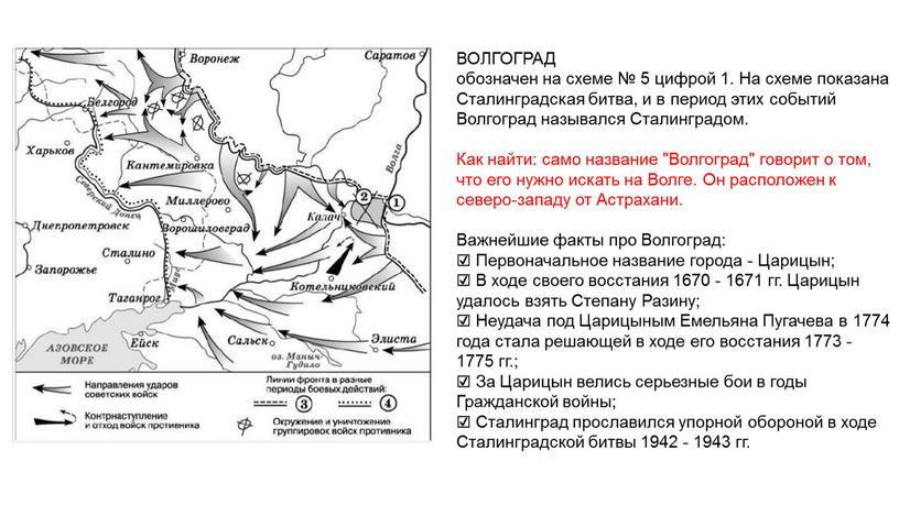 ВОЛГОГРАД обозначен на схеме № 5 цифрой 1