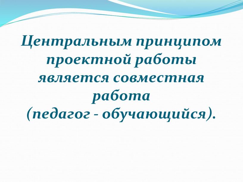 Центральным принципом проектной работы является совместная работа (педагог - обучающийся)