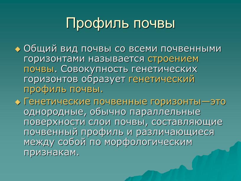 Профиль почвы Общий вид почвы со всеми почвенными горизонтами называется строением почвы