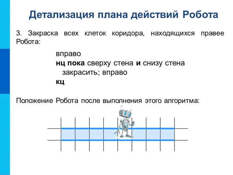 Закраска всех клеток коридора, находящихся правее