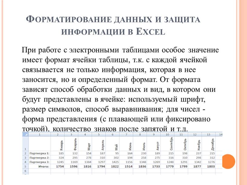 Форматирование данных и защита информации в