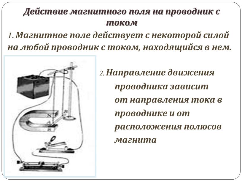 Действие магнитного поля на проводник с током 1