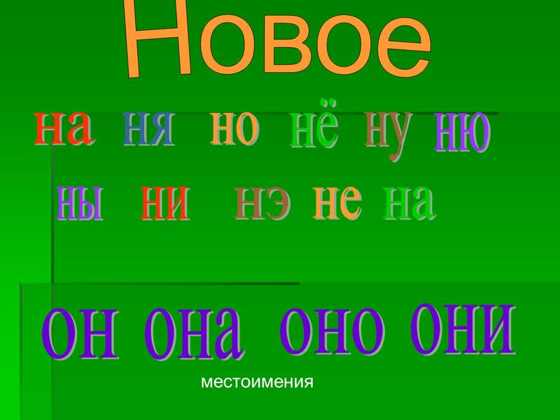 Новое на ня но нё ну ню ны ни нэ не на он она оно они местоимения