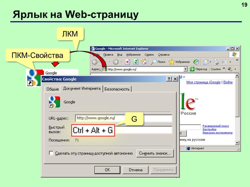 Ярлык на Web-страницу 19 ЛКМ ПКМ-Свойства