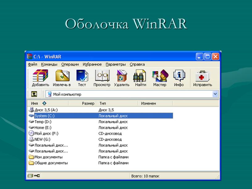 Оболочка WinRAR