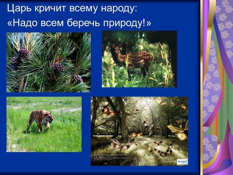 Царь кричит всему народу: «Надо всем беречь природу!»