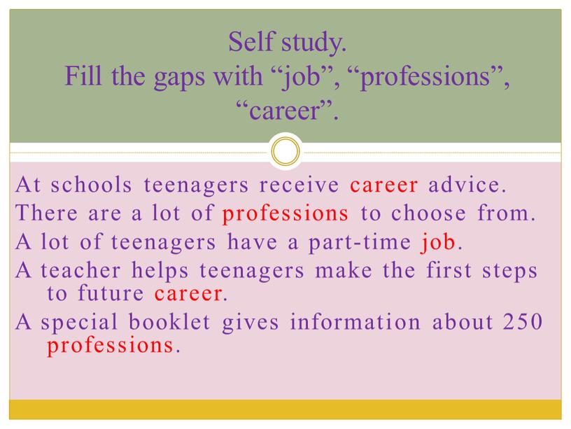 At schools teenagers receive career advice