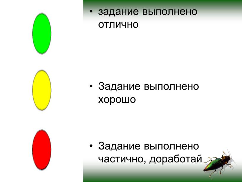 Задание выполнено хорошо Задание выполнено частично, доработай