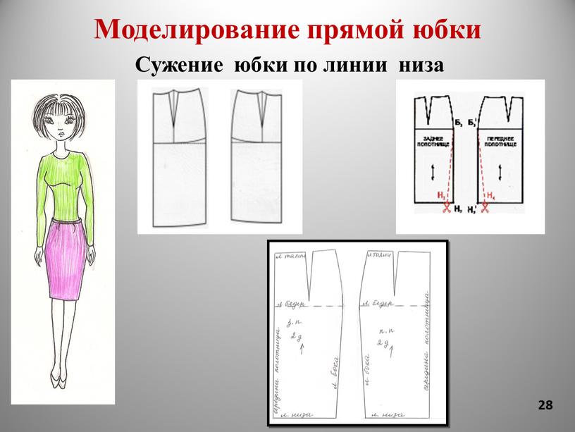 Моделирование прямой юбки Сужение юбки по линии низа