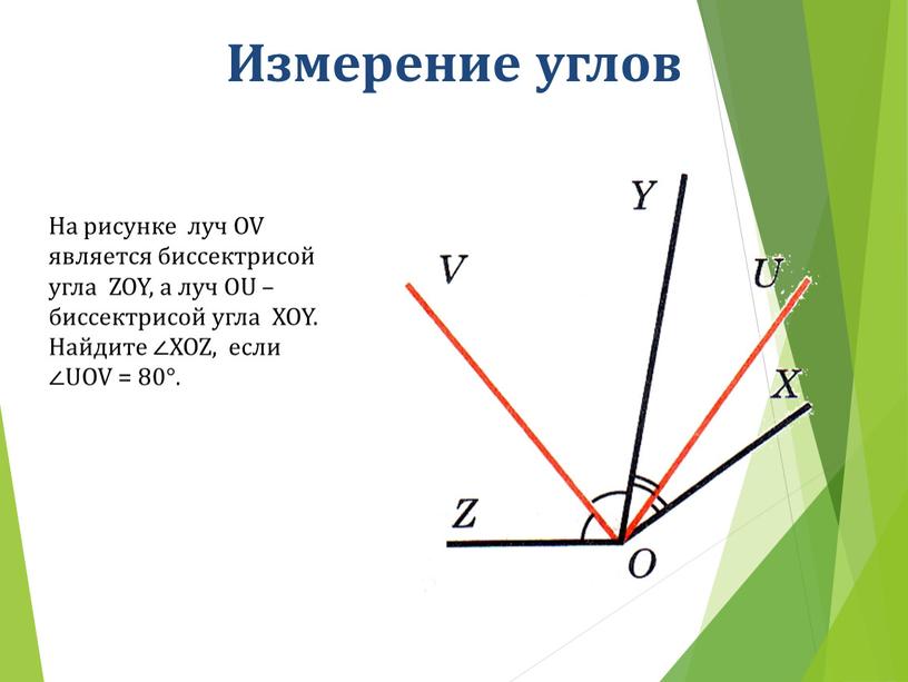 Измерение углов На рисунке луч