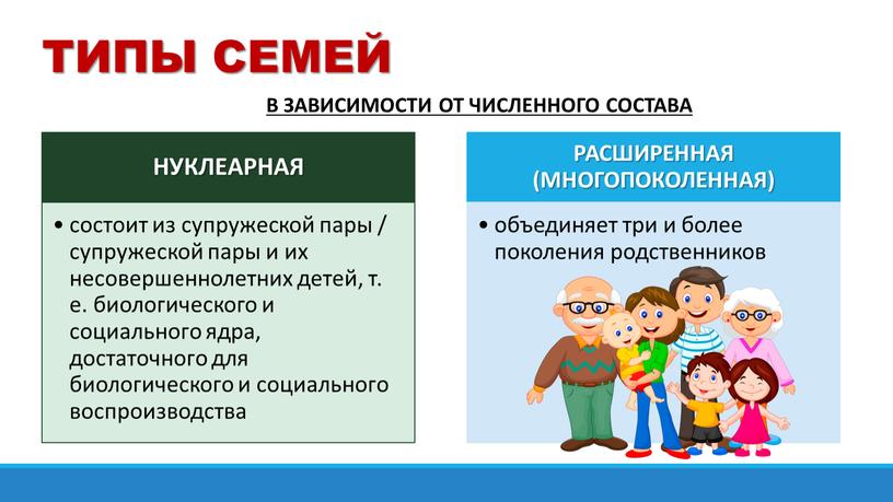 ТИПЫ СЕМЕЙ В ЗАВИСИМОСТИ ОТ ЧИСЛЕННОГО