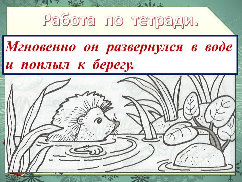 Работа по тетради. Мгновенно он развернулся в воде и поплыл к берегу