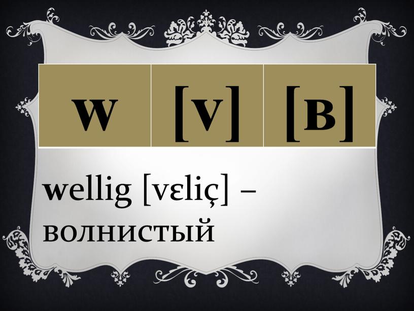 w [v] [в] w ellig [vεliç] – волнистый