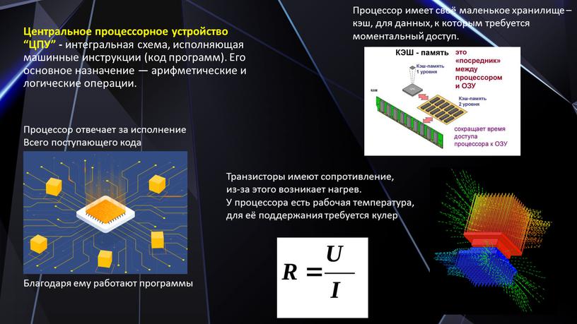 Центральное процессорное устройство “ЦПУ” - интегральная схема, исполняющая машинные инструкции (код программ)