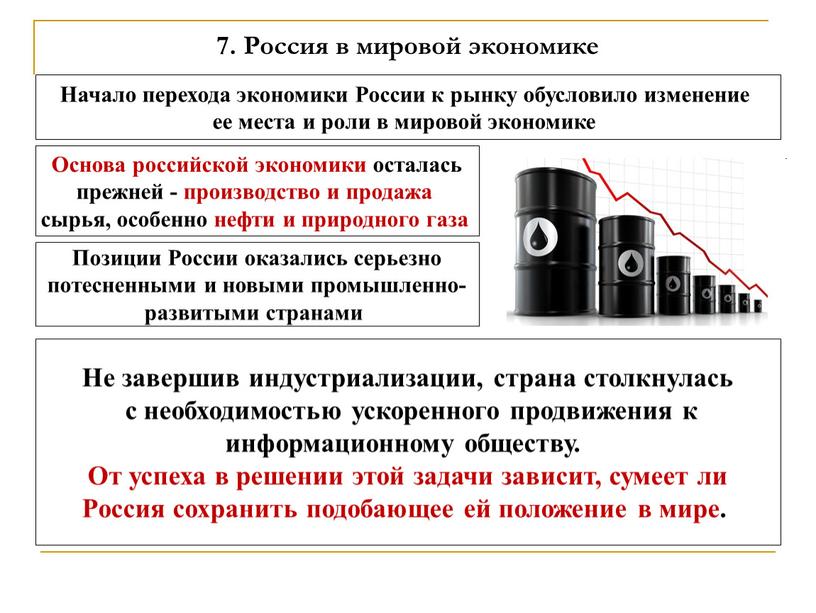 Россия в мировой экономике Начало перехода экономики