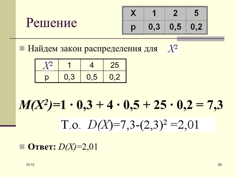 Решение Найдем закон распределения для