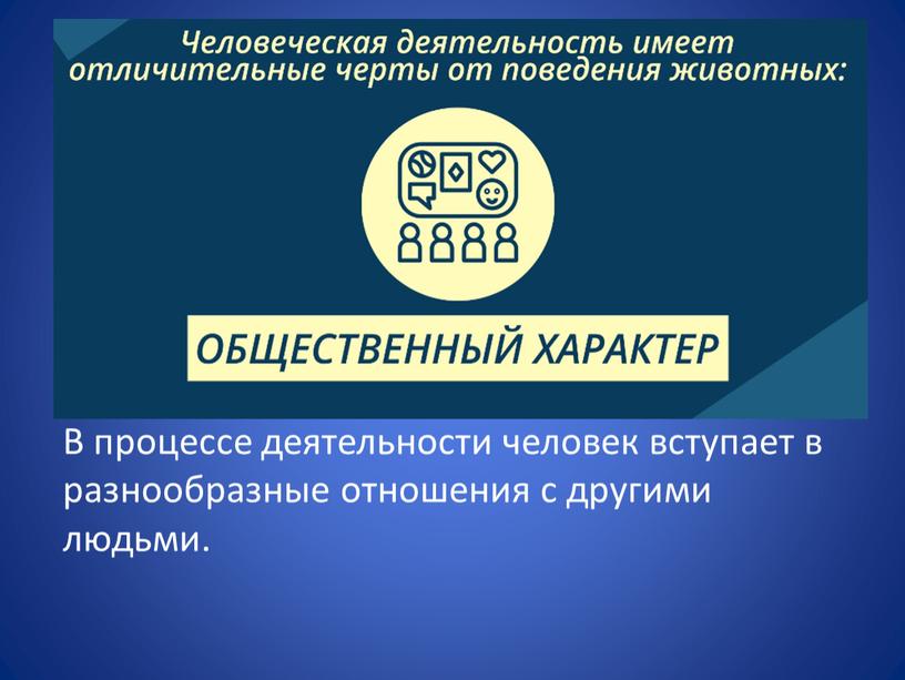 В процессе деятельности человек вступает в разнообразные отношения с другими людьми