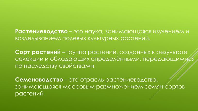 Растениеводство – это наука, занимающаяся изучением и возделыванием полевых культурных растений