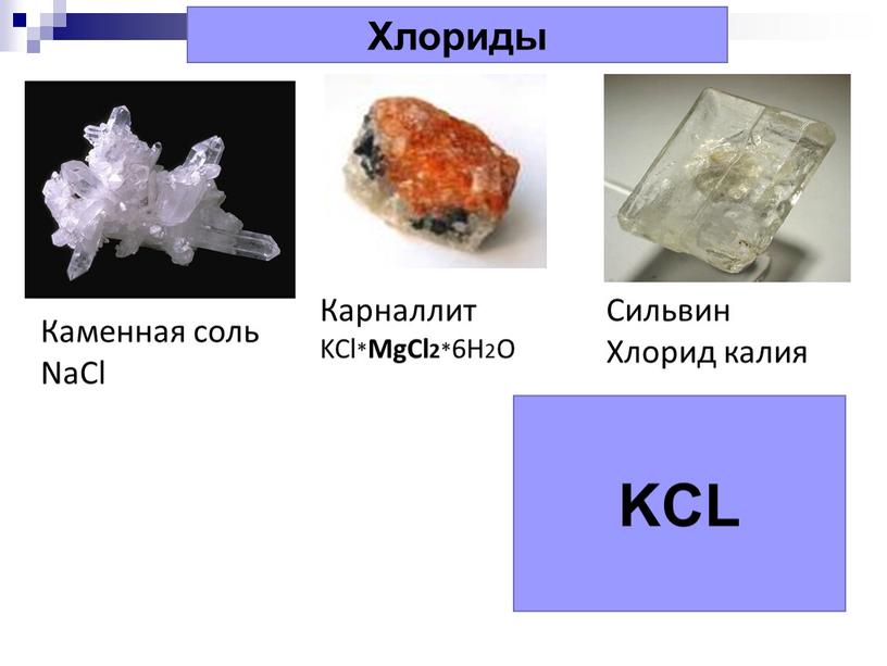 KCL Хлориды Каменная соль NaCl