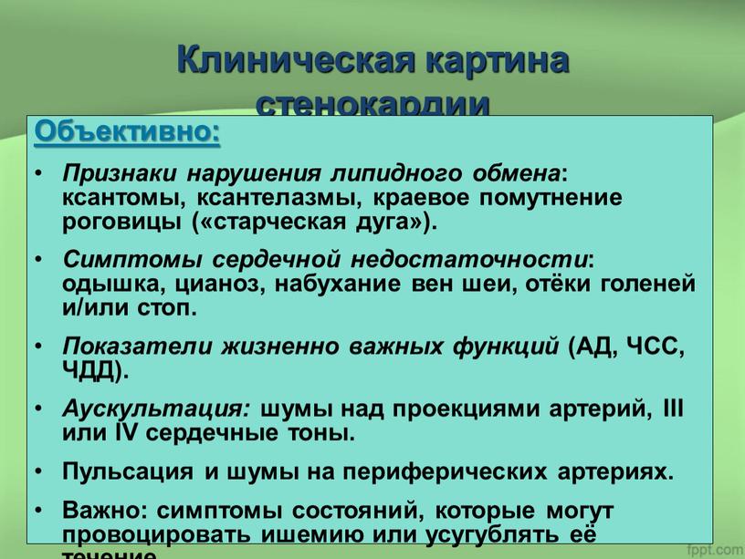 Клиническая картина стенокардии