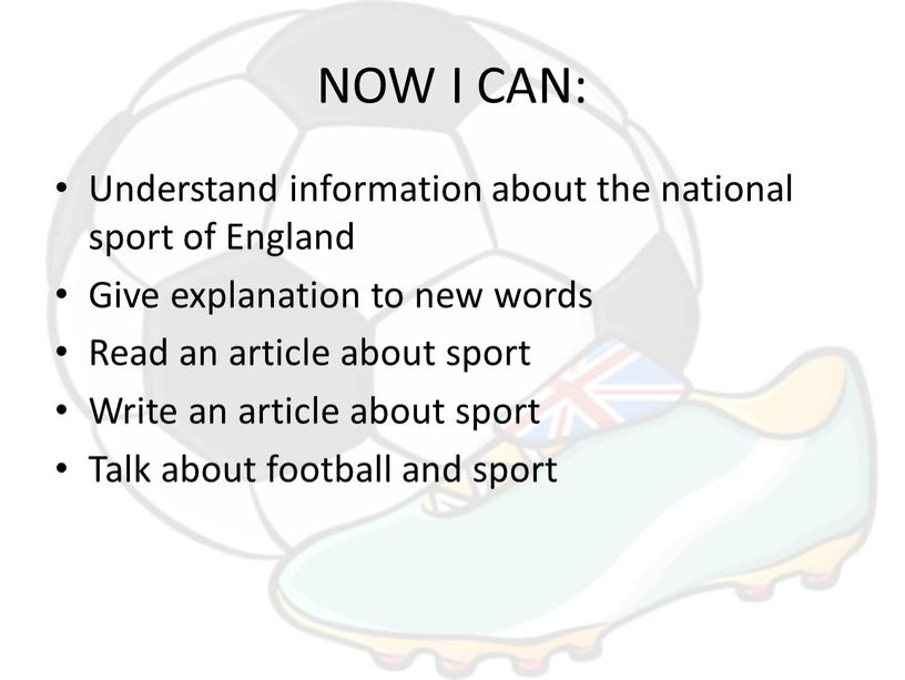 NOW I CAN: Understand information about the national sport of