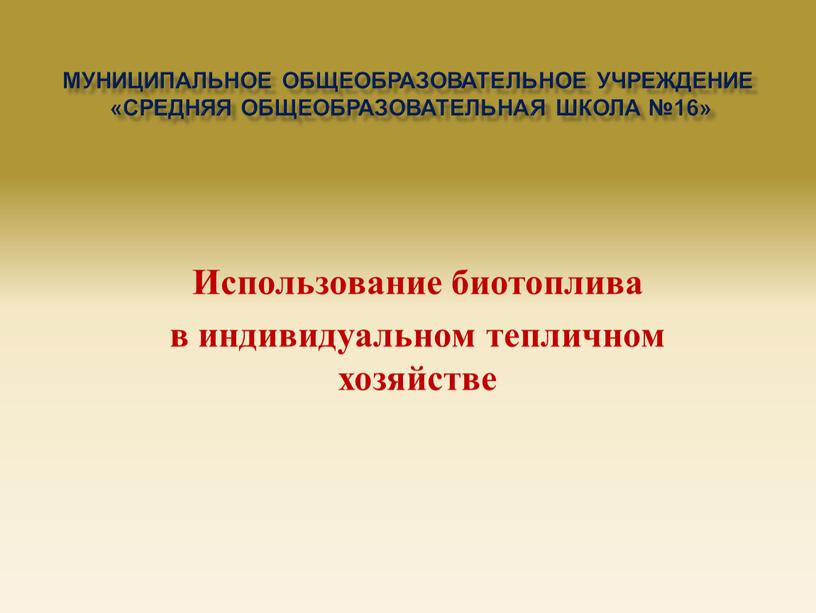 Муниципальное общеобразовательное учреждение «Средняя общеобразовательная школа №16»