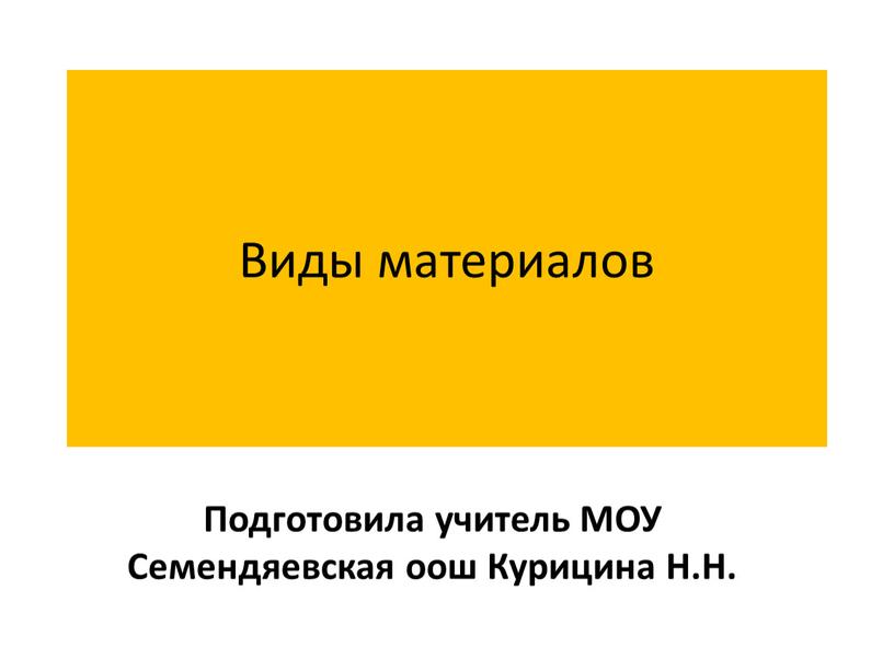 Виды материалов Подготовила учитель