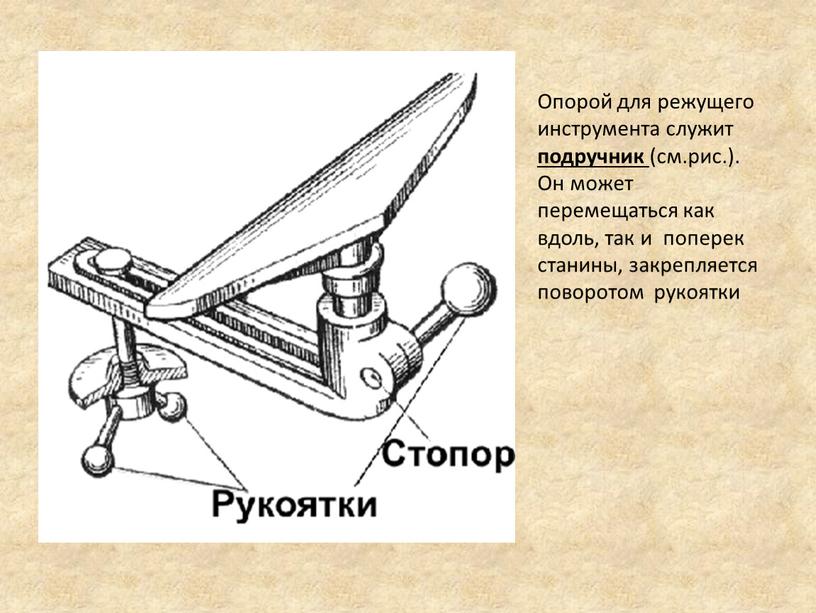 Опорой для режущего инструмента служит подручник (см