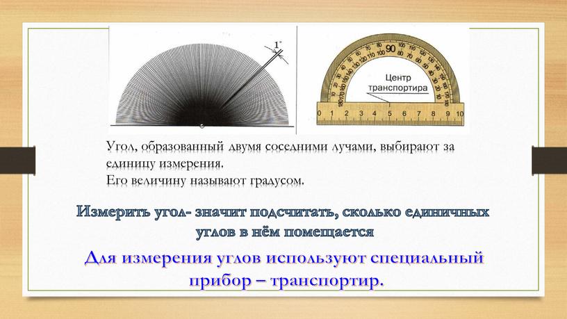 Угол, образованный двумя соседними лучами, выбирают за единицу измерения