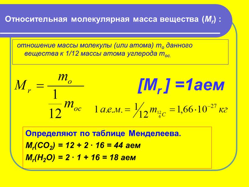 Относительная молекулярная масса вещества (