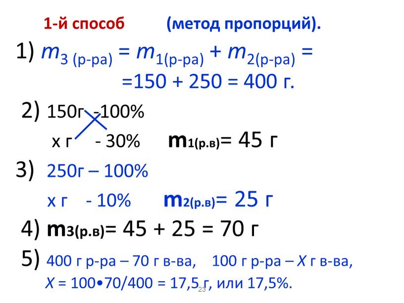 Х г в-ва, Х = 100•70/400 = 17,5 г, или 17,5%