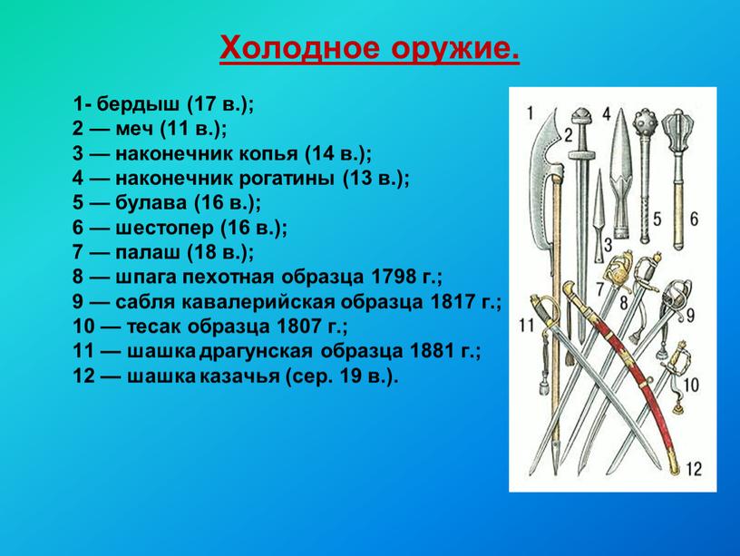 Холодное оружие. 1- бердыш (17 в