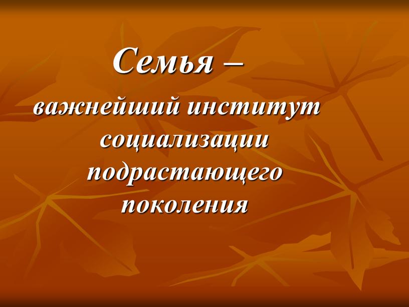 Семья – важнейший институт социализации подрастающего поколения