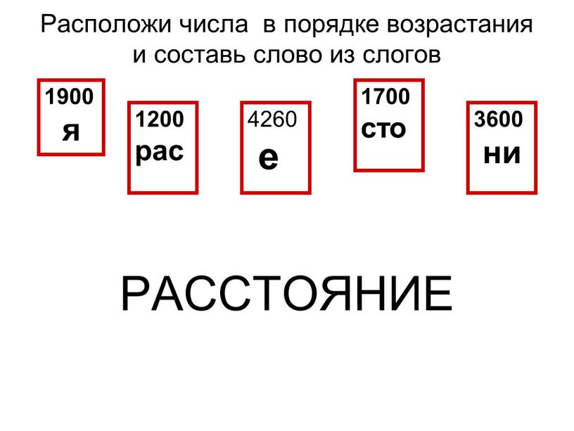 Расположи числа в порядке возрастания и составь слово из слогов