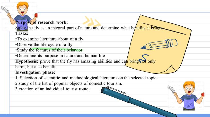 Purpose of research work: Study the fly as an integral part of nature and determine what benefits it brings