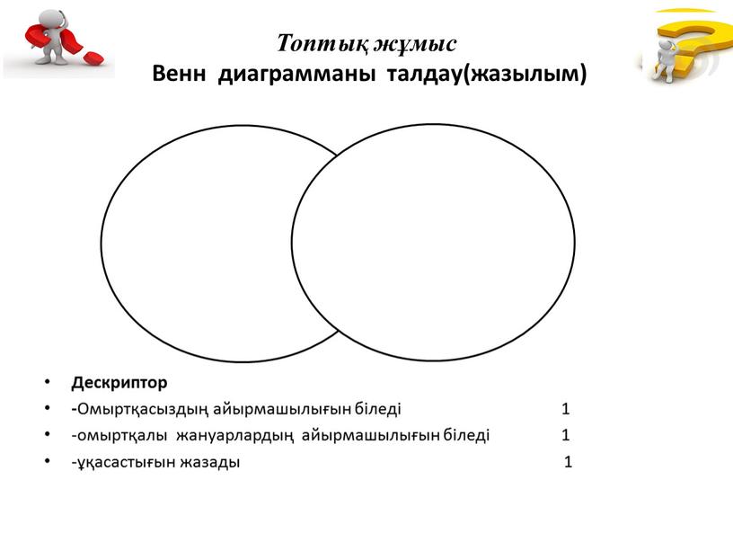 Топтық жұмыс Венн диаграмманы талдау(жазылым)