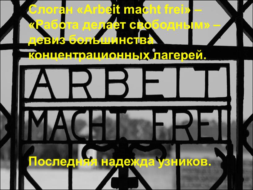 Слоган «Arbeit macht frei» – «Работа делает свободным» – девиз большинства концентрационных лагерей