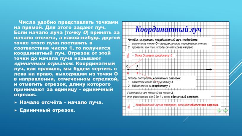 Числа удобно представлять точками на прямой