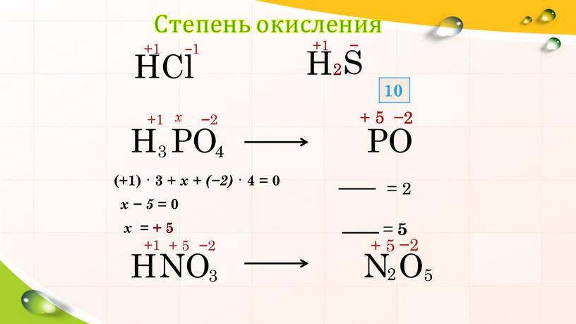 Н Сl +1 − 1 Н +1 − 2 S 2 Н 3 РО 4 +1 − 2 х (+1) · 3 + х +…