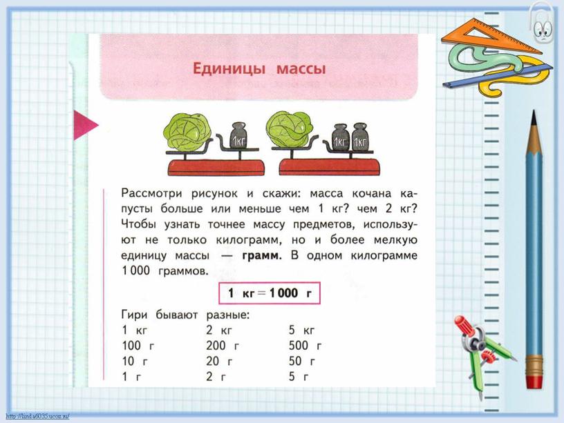 Презентация урока математики в 3 классе по теме "Единицы массы"